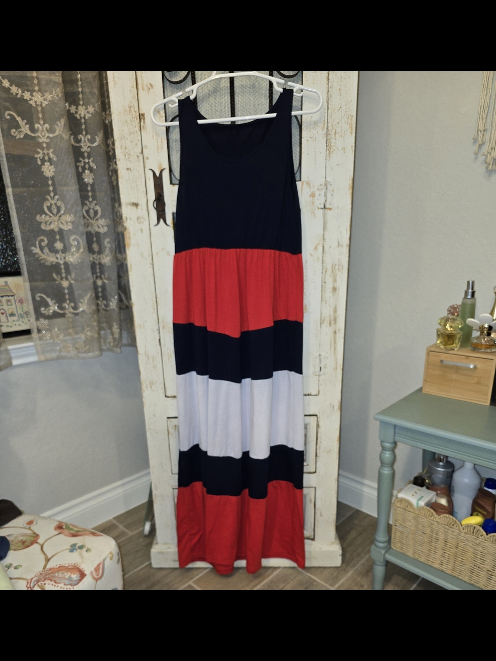 Women’s Striped Colorblock Maxi Dress - Navy, Red, White - Unbranded
